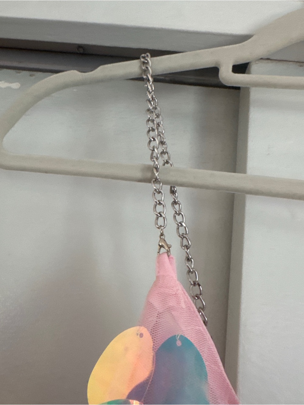 Iridescent Pink Sequin Tank Top with Chain Straps - Picture 3 of 5